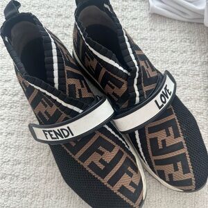 Fendi Black and Gray Slip-On Shoes